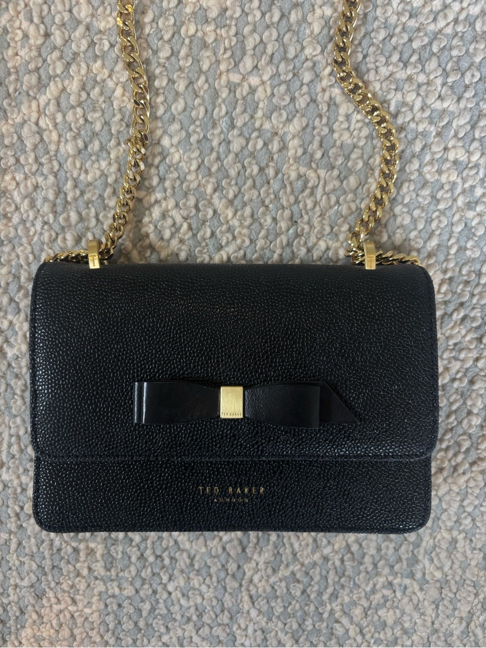 Ted Baker Black Pebbled Leather Crossbody with Bow & Gold Chain